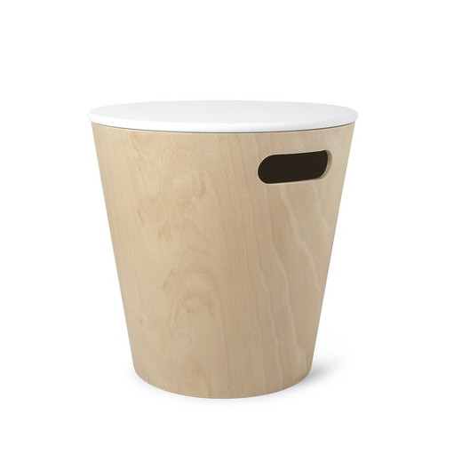 Poplar stool in natural and white, Ø 40 x 42 cm | Woodrow