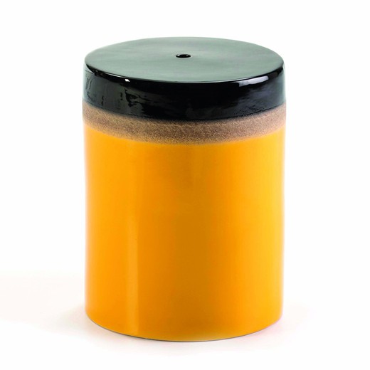 Puff de cerámica amarillo, crema y negro, Ø33x43 cm
