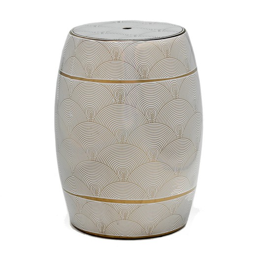 Sgabello in ceramica bianca e oro, Ø32x43 cm