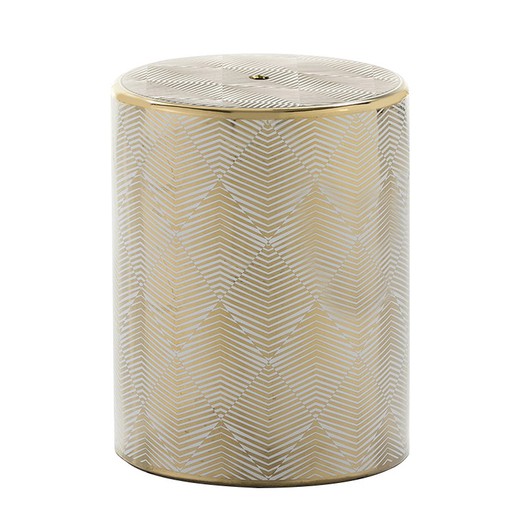 White/Gold Ceramic Stool, 33x33x43 cm