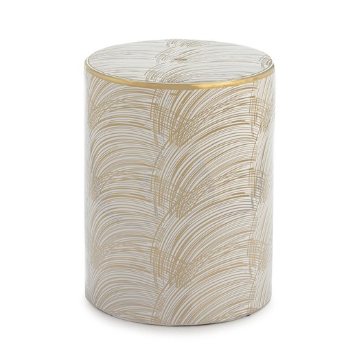 Puff de cerámica blanco y dorado, Ø33x45 cm