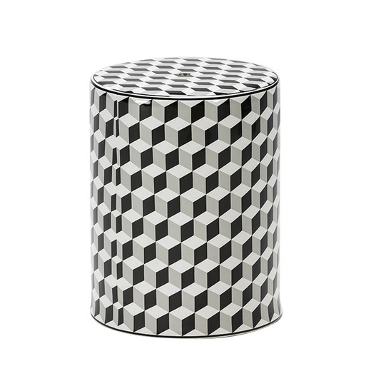 Tabouret en céramique blanc/noir/gris, 33x43 cm