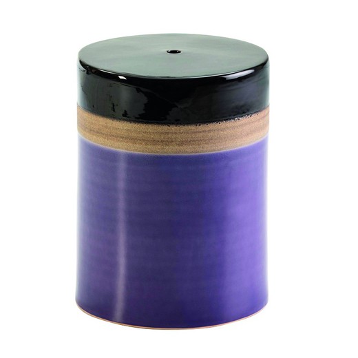 Puff de cerámica lila, crema y negro, 33x33x43 cm