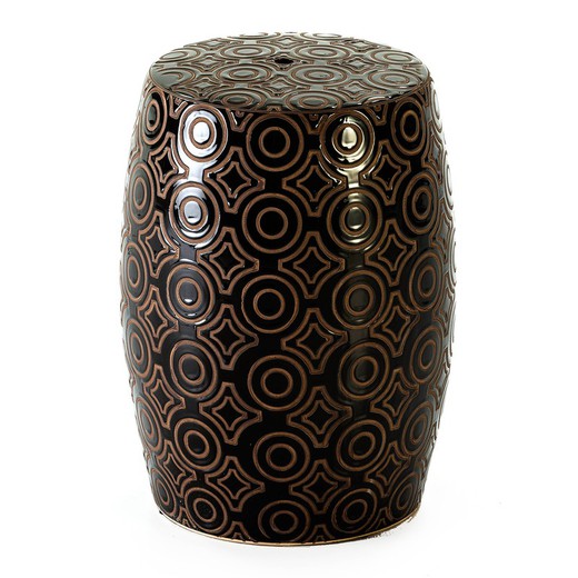 Schwarz-cremefarbener Keramikhocker, Ø32x43 cm