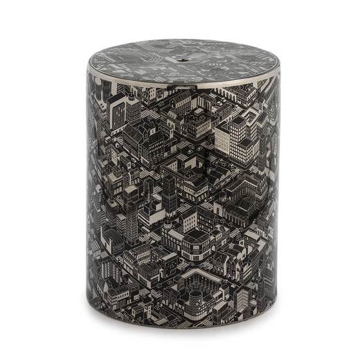 Puff de cerámica negro y plata, Ø33x45 cm