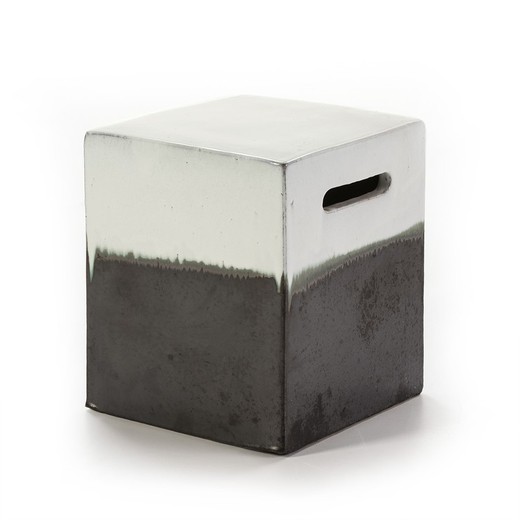 White/Grey Stoneware Stool, 34x34x40 cm