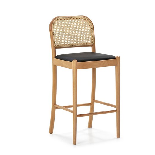 Natural Wood and Leatherette Stool, 43x47x97 cm