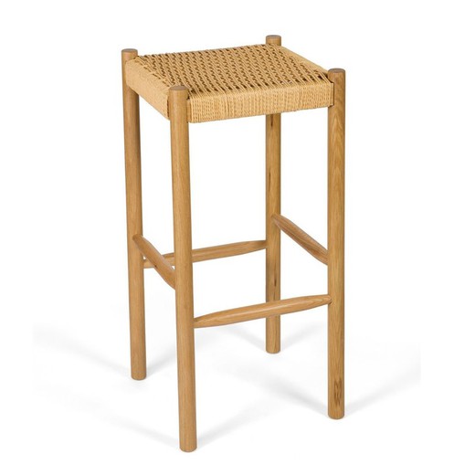 Oak / braided paper stool, 35x35x75cm