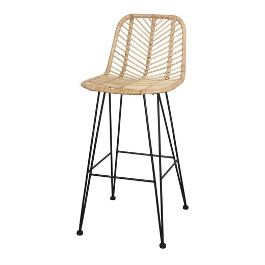 Medium natural rattan and steel stool, 41 x 49 x 94 cm | Medea