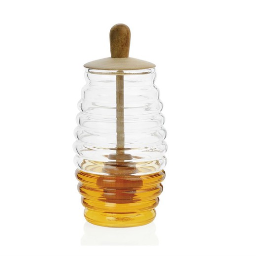 Glas / Træ honningkrukke, Ø7,5x15cm
