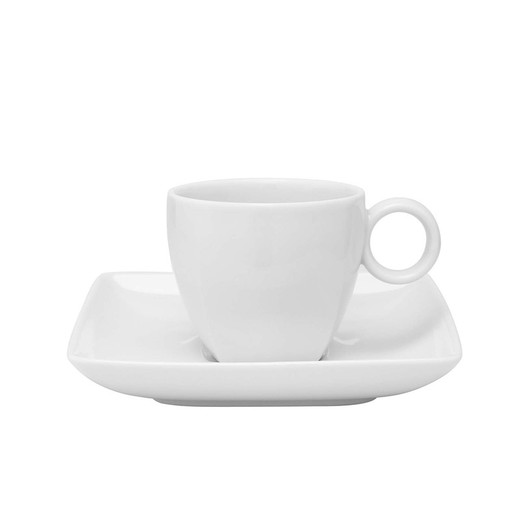 Geslepen koffiekop en schotel Carré White porselein, Ø13,6x5,9 cm