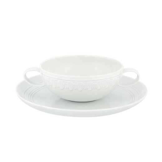 Tasse et soucoupe à consommé en porcelaine ornementale, 19,1x0x5 cm