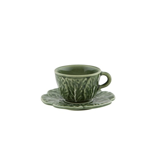 Green earthenware coffee cup with saucer, Ø 12 x 6.5 cm | Cabbage