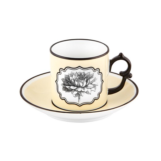 Gelbe Kaffeetasse aus Porzellan mit Untertasse, Ø 11,6 x 5,7 cm | Herbariae-Parade