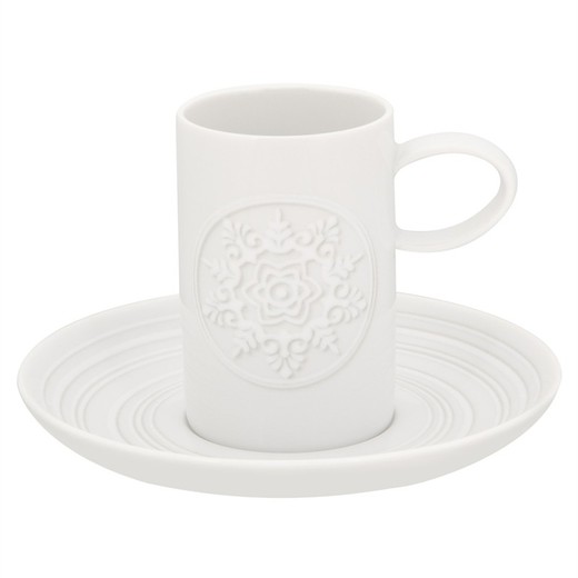 Kaffekopp i vit porslin med fat, Ø 12,8 x 7,5 cm | prydnad