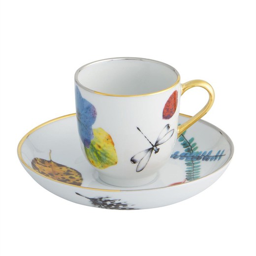 Taza de café con platillo de porcelana en multicolor, Ø 11,7 x 5,8 cm | Caribe