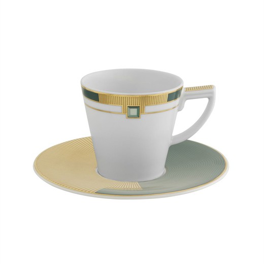 Kaffeetasse aus Porzellan mit Untertasse in mehrfarbig, Ø 12,5 x 6 cm | Smaragd