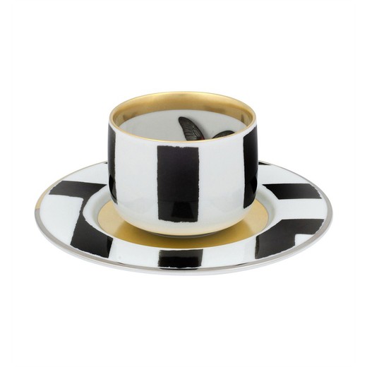 Tasse à café en porcelaine avec soucoupe multicolore, Ø 12,6 x 4,9 cm | Soleil et ombre