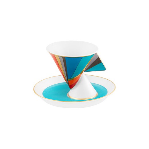 Porseleinen koffiekop met schotel in multicolor, Ø 13,1 x 9,6 cm | futurisme