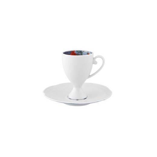Kaffekopp i porslin med fat i flerfärgad, Ø 13,2 x 8,7 cm | Dualitet