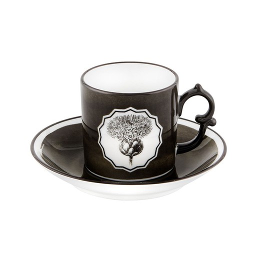 Kaffekopp i porslin med fat i svart, Ø 11,6 x 5,7 cm | Herbariae Parad