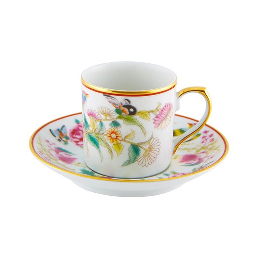 Taza de café con platillo "Flores" de porcelana en multicolor, Ø 11,6 x 5,4 cm | Paço Real