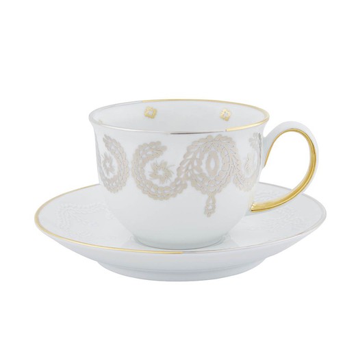 Tazza da caffè con piattino in porcellana Danza nei colori bianco, biscotto e oro, 11,7 x 11,7 x 5,8 cm | Camminare