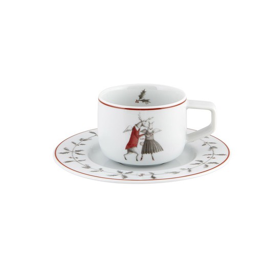 Coffee cup and saucer Dance porcelain in white, red and black, 12.6 x 12.6 x 4.8 cm | Christmas