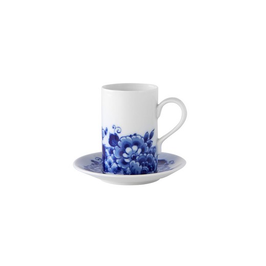 Weiße und blaue Kaffeetasse aus Porzellan mit Untertasse, 10 x 10 x 9 cm | Blauer Ming