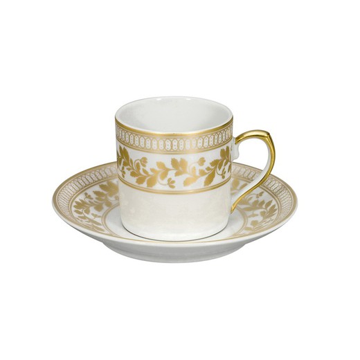 Porseleinen koffiekop en schotel in wit en goud, 11,6 x 11,6 x 5,4 cm | Anna