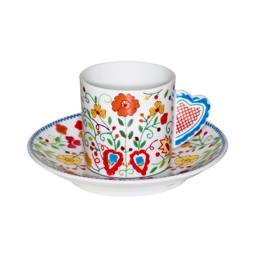 Tasse à café fleur en porcelaine avec soucoupe multicolore, 11,6 x 11,6 x 5,5 cm | Vila Verte