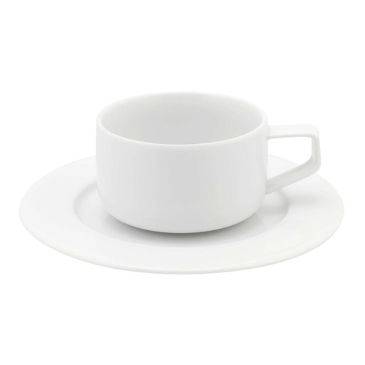 Taza de café M con platillo de porcelana en blanco, Ø 14,7 x 4,8 cm | Silk Road White