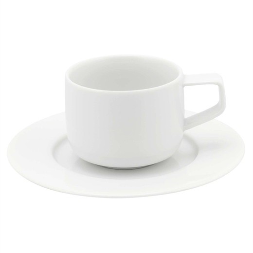 Weiße Kaffeetasse S aus Porzellan mit Untertasse, Ø 12,6 x 4,8 cm | Seidenstraße Weiß