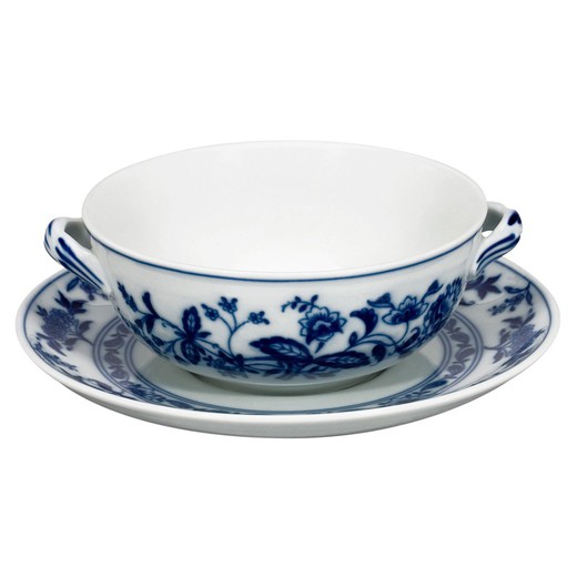 Tazza da brodo in porcellana con piattino in blu, Ø 17,1 x 5,2 cm | Margao