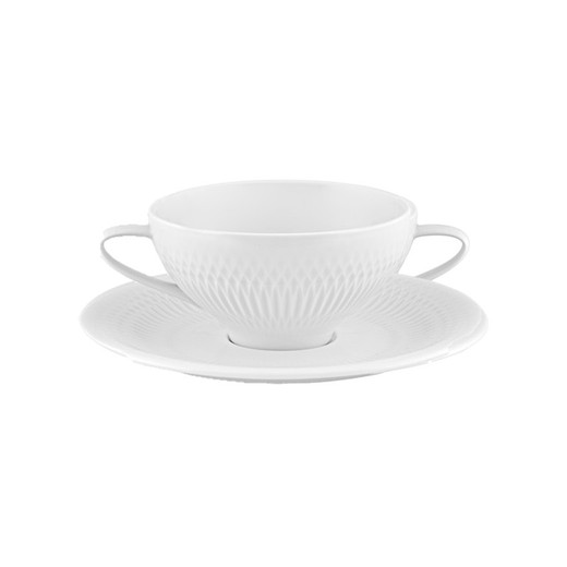 Tazza da brodo in porcellana bianca con piattino, Ø 17,1 x 5,8 cm | Utopia