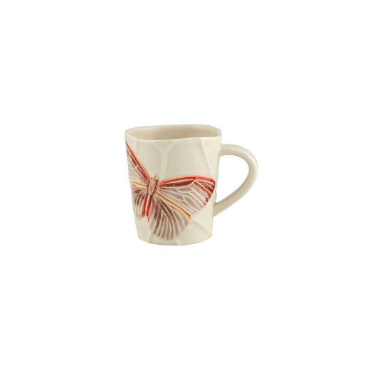 Earthenware mug in beige and multicolor, 12.6 x 9.5 x 10 cm | Cloudy Butterflies