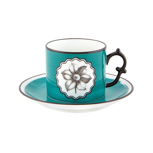 Taza de té con platillo de porcelana en aguamarina, Ø 14,9 x 6,7 cm | Herbariae Parade