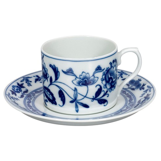 Porcelæn tekop med underkop i blå, Ø 14,9 x 5,8 cm | Margao