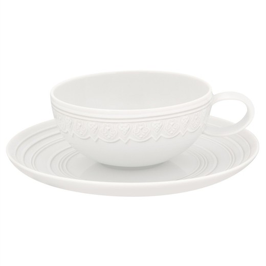 Taza de té con platillo de porcelana en blanco, Ø 16,9 x 5 cm | Ornament