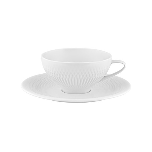 Weiße Porzellan-Teetasse mit Untertasse, Ø 17 x 5,7 cm | Utopie