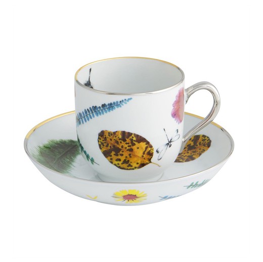 Xícara de chá em porcelana com pires multicor, Ø 14,1 x 7,1 cm | Caribe