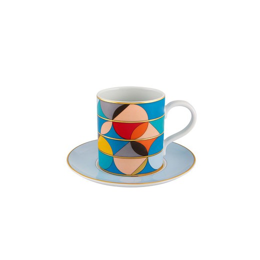 Porcelæn tekop med underkop i flerfarvet, Ø 15,2 x 9,2 cm | futurisme
