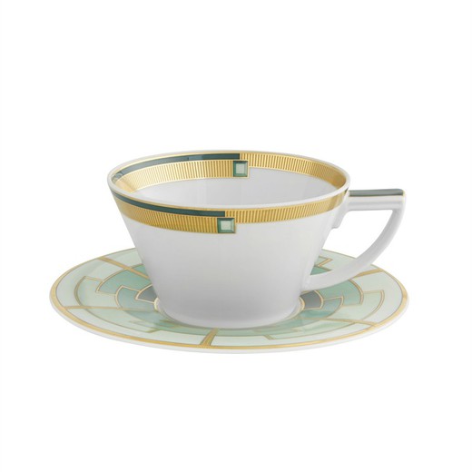 Tasse à thé en porcelaine avec soucoupe multicolore, Ø 16 x 6 cm | émeraude