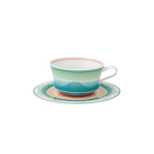 Porzellan-Teetasse mit Untertasse in mehrfarbig, Ø 16,1 x 6,6 cm | Schätze