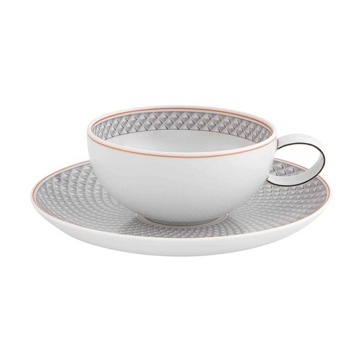 Porcelain teacup with saucer in multicolor, Ø 16.9 x 5 cm | Maya