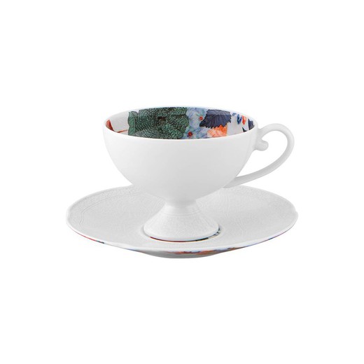 Tasse à thé en porcelaine avec soucoupe multicolore, Ø 23,3 x 8,2 cm | Dualité