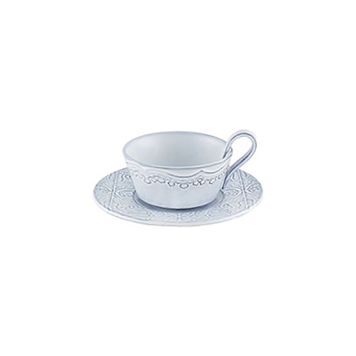 Tea cup and saucer made of antique white earthenware, 17 x 17 x 9.5 cm | Rua Nova