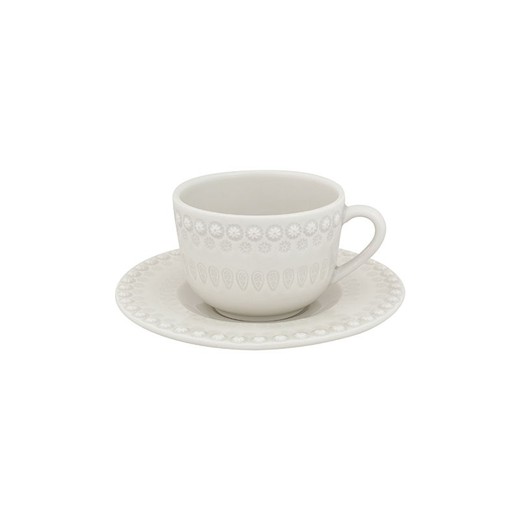 Tasse à thé avec soucoupe en faïence gris clair, 16,2 x 16,2 x 8,8 cm | Fantaisie