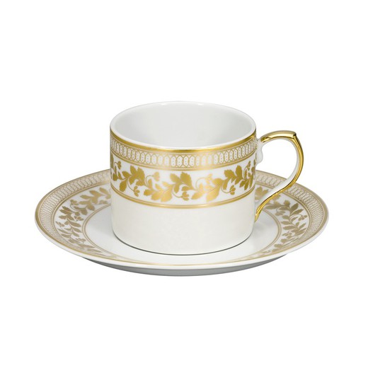 Teacup and saucer made of porcelain in white and gold, 14.9 x 14.9 x 6.7 cm | Anna