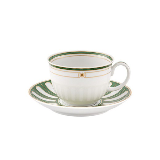 Tasse à thé en porcelaine avec soucoupe blanc et vert, 14,9 x 14,9 x 6,5 cm | La Stella